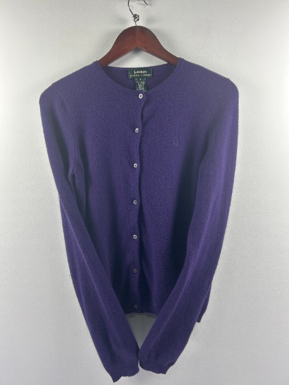 Ralph Lauren Purple Merino Wool Cashmere Angora Rabbit Hair Cardigan S